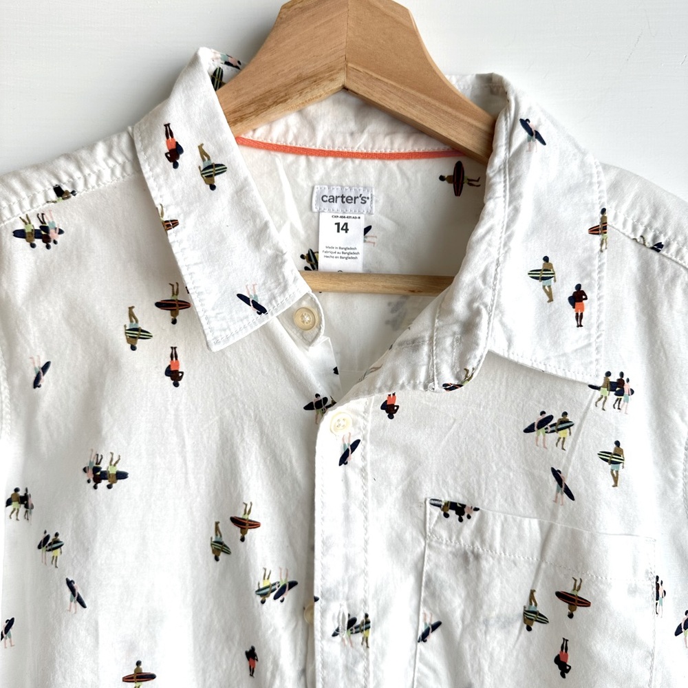 Boys Carters casual button down surfer surfboard print